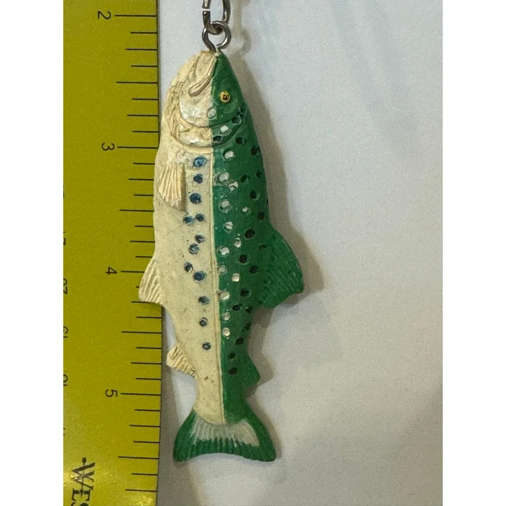 Vintage Trout Fish Keychain Green White Split Color Fishing Lure Style Charm